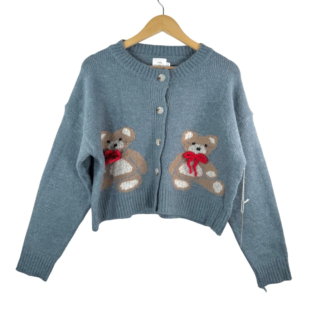 Luna Ivy XS Teddy Bear‎ Cardigan Sweater Blue Knitwear cottage 3D